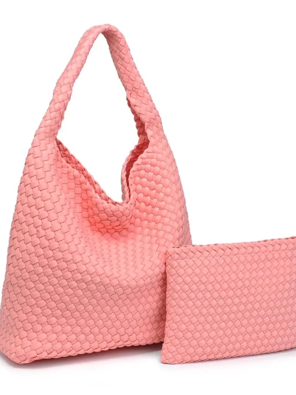 Sol and Selene Pink Woven Hobo Bag with Matching Pouch